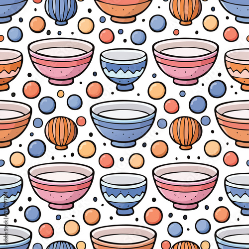 bowl Vector Illustration with Seamless Pattern Design