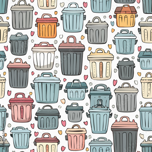 trash can Vector Illustration with Seamless Pattern Design