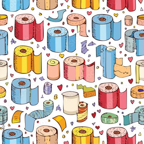 toilet paper Vector Illustration with Seamless Pattern Design