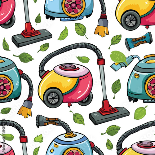 vacuum cleaner Vector Illustration with Seamless Pattern Design