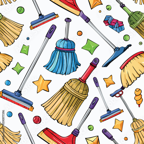 mop Vector Illustration with Seamless Pattern Design