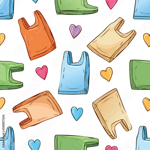 plastic bag Vector Illustration with Seamless Pattern Design