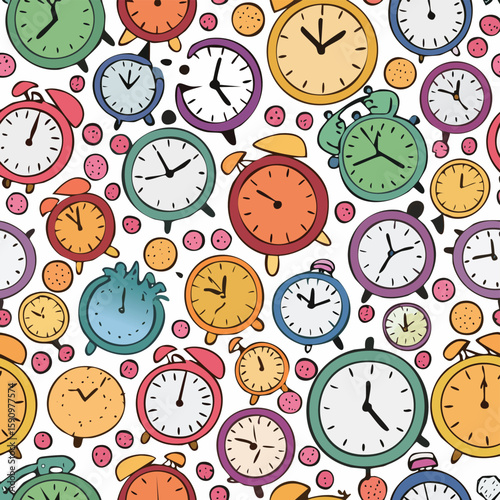 clock Vector Illustration with Seamless Pattern Design