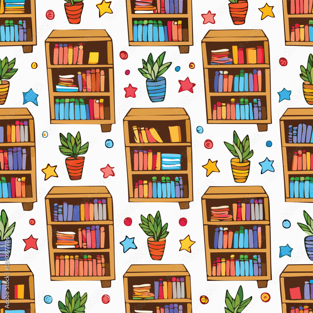 Obraz premium bookcase Vector Illustration with Seamless Pattern Design