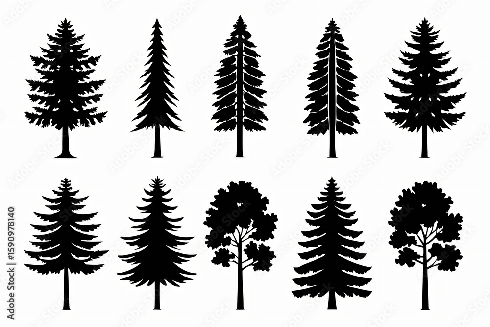 Obraz premium Evergreen and deciduous tree silhouettes trees forest