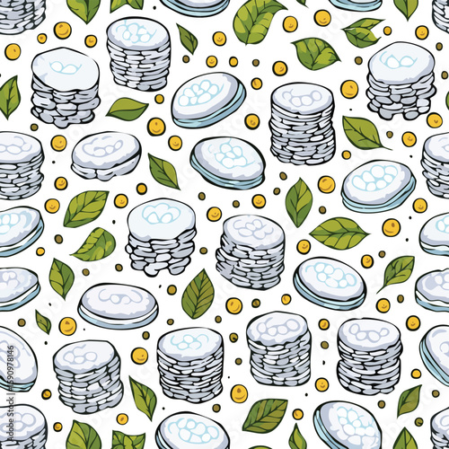 cotton pads Vector Illustration with Seamless Pattern Design
