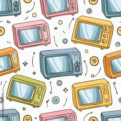 microwave Vector Illustration with Seamless Pattern Design