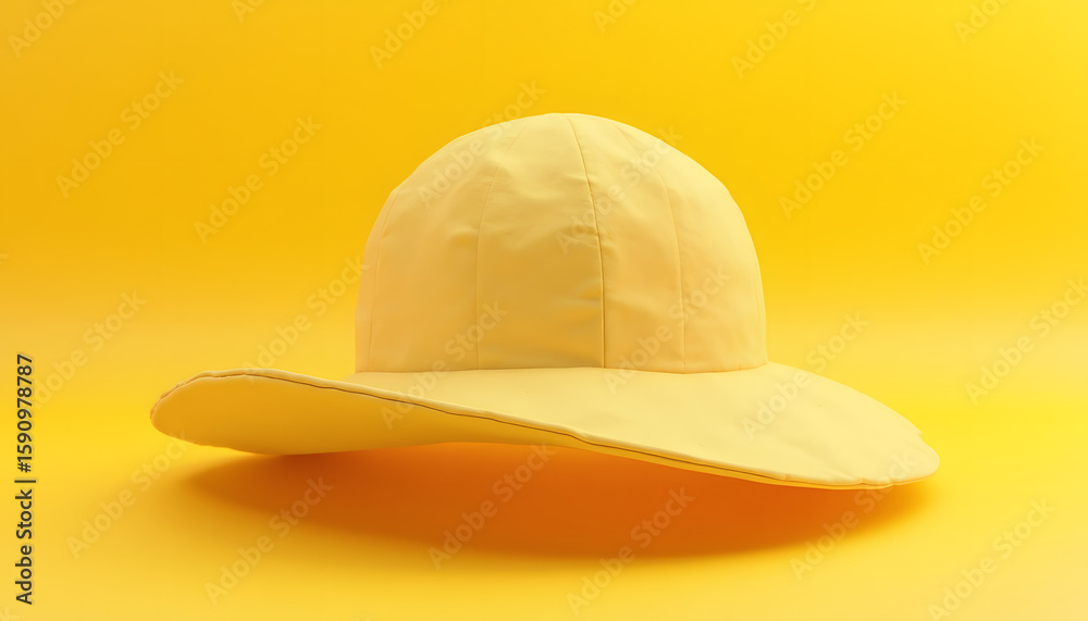 Fototapeta premium A single, yellow hat sitting on a matching yellow background, casting a shadow.