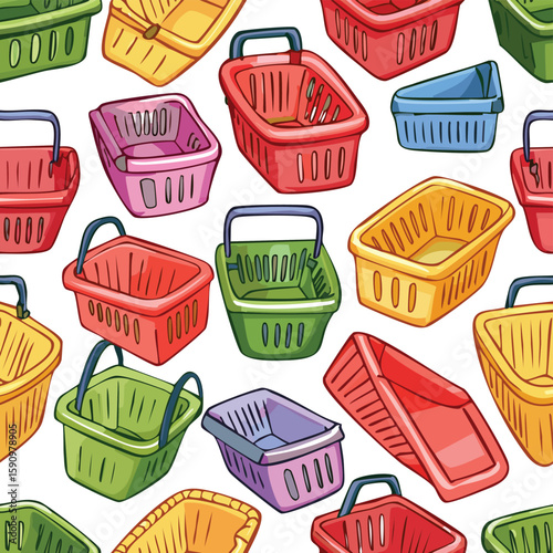 Plastic basket Vector Illustration with Seamless Pattern Design