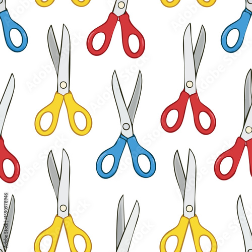 Fabric scissors Vector Illustration with Seamless Pattern Design