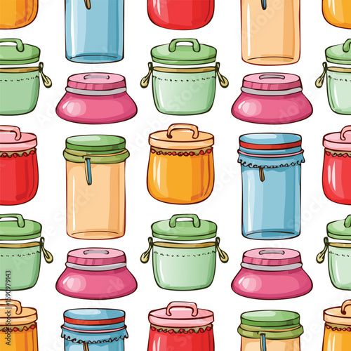 Glass container Vector Illustration with Seamless Pattern Design