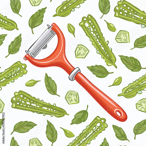 Vegetable peeler Vector Illustration with Seamless Pattern Design