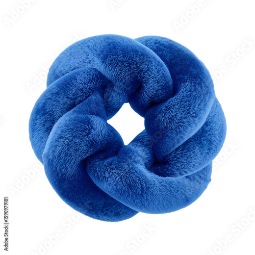 A plush, royal blue, braided ring-shaped cushion or decorative item.