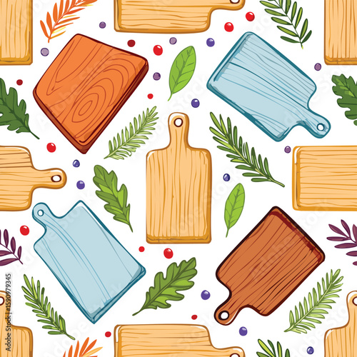 Chopping board Vector Illustration with Seamless Pattern Design