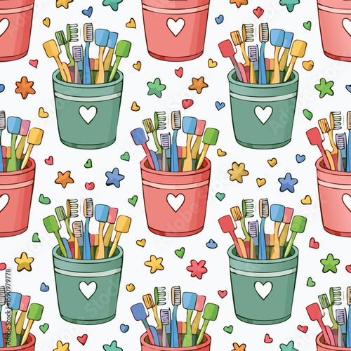 Toothbrush holder Vector Illustration with Seamless Pattern Design