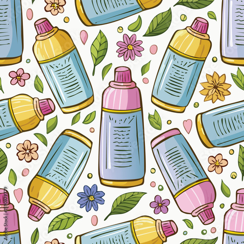 Conditioner bottle Vector Illustration with Seamless Pattern Design