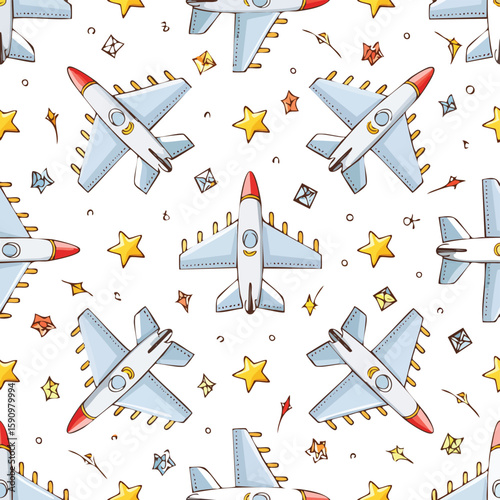 Fighter jet Vector Illustration with Seamless Pattern Design