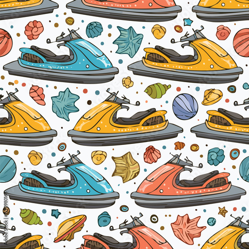 Jet ski Vector Illustration with Seamless Pattern Design