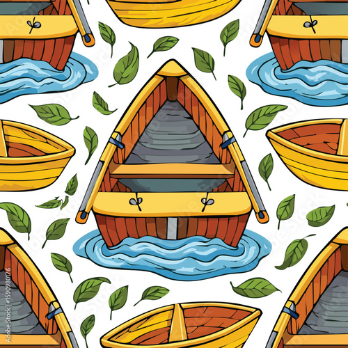 Rowboat Vector Illustration with Seamless Pattern Design