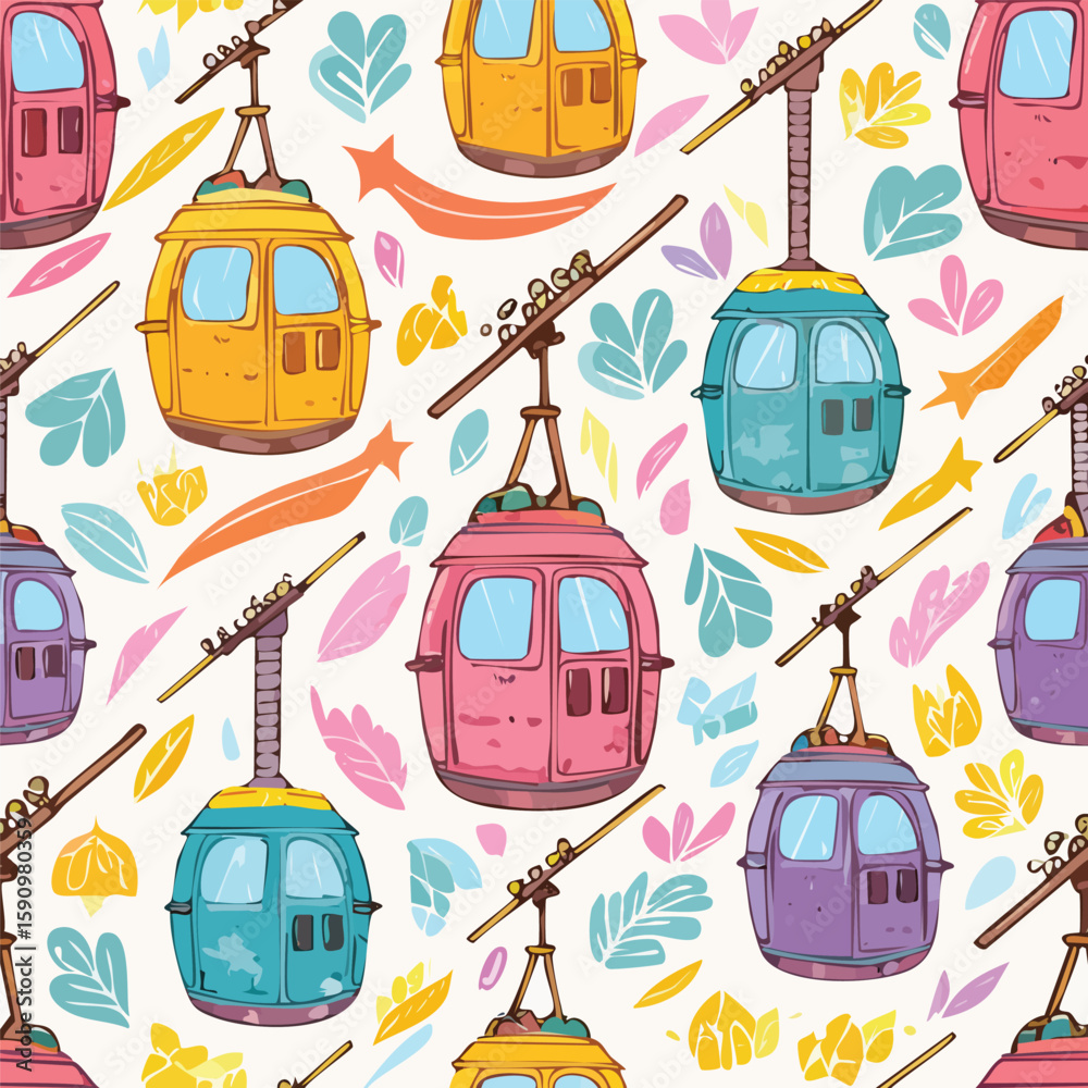 Naklejka premium Gondola Vector Illustration with Seamless Pattern Design