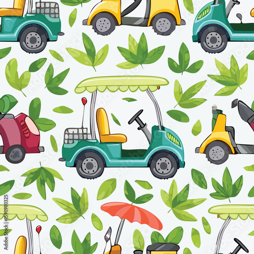 Golf cart Vector Illustration with Seamless Pattern Design