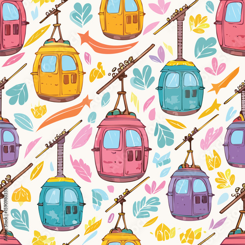 Gondola Vector Illustration with Seamless Pattern Design