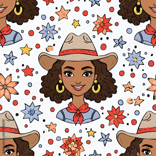 Cowboy Vector Illustration with Seamless Pattern Design