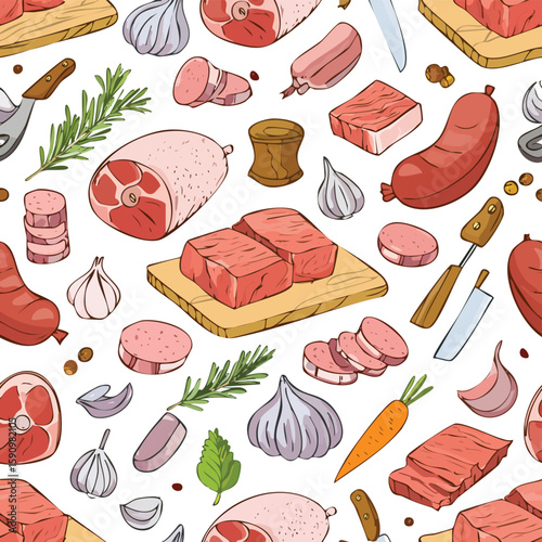 Butcher Vector Illustration with Seamless Pattern Design