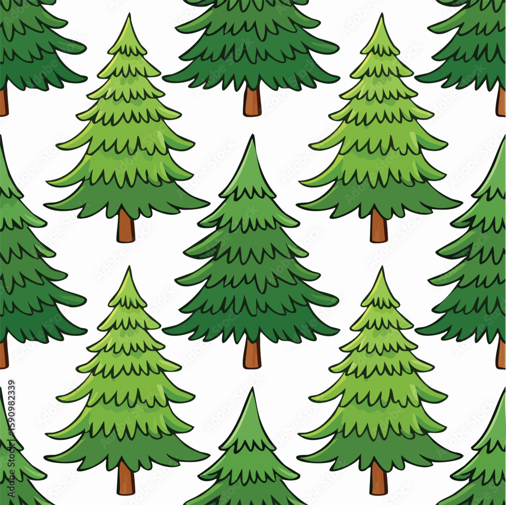 Obraz premium Pine Tree Vector Illustration with Seamless Pattern Design