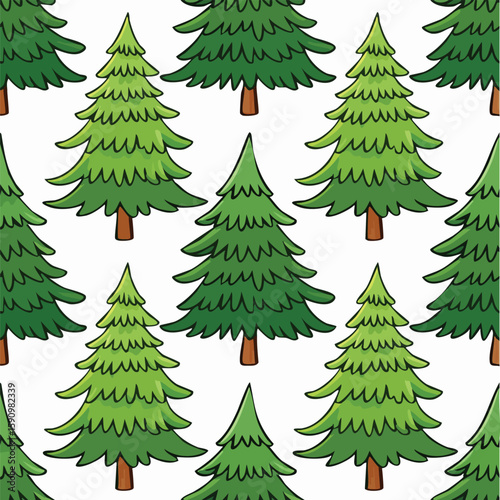 Pine Tree Vector Illustration with Seamless Pattern Design