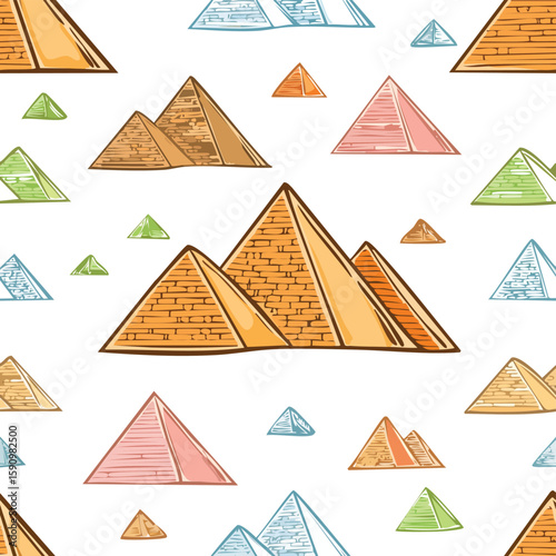 Great Pyramid of Giza, Giza, Egypt Vector Illustration with Seamless Pattern Design