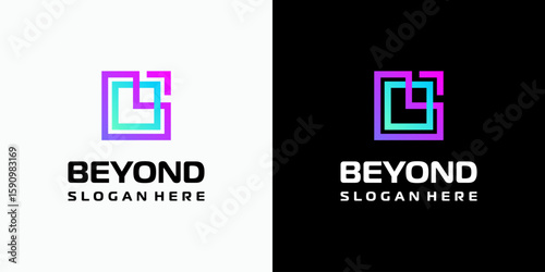 Vector logo design of initials B and O in a rectangular shape with a growth arrow in a modern, simple, clean and abstract style. Icon for business, technology and personal branding.