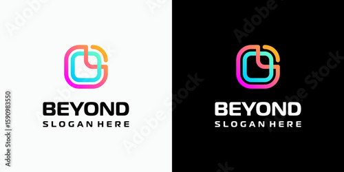 Vector logo design of initials B and O in a rectangular shape with a growth arrow in a modern, simple, clean and abstract style. Icon for business, technology and personal branding.