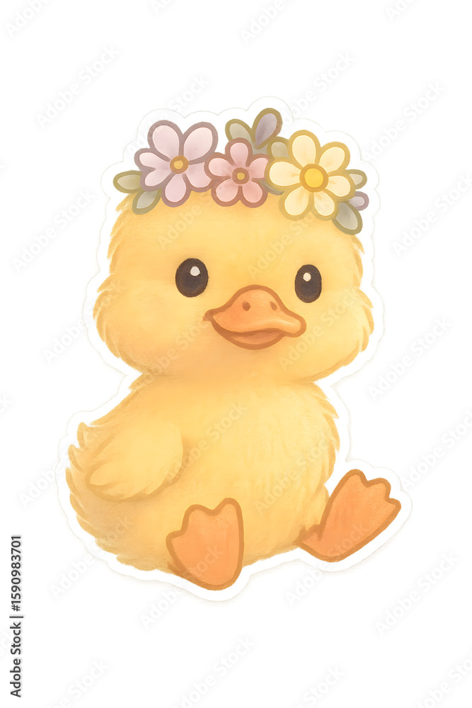 Fototapeta premium Cute duck with flower crown for children decoration