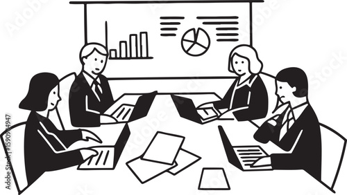 Business team meeting with diverse people working on computers at office desks