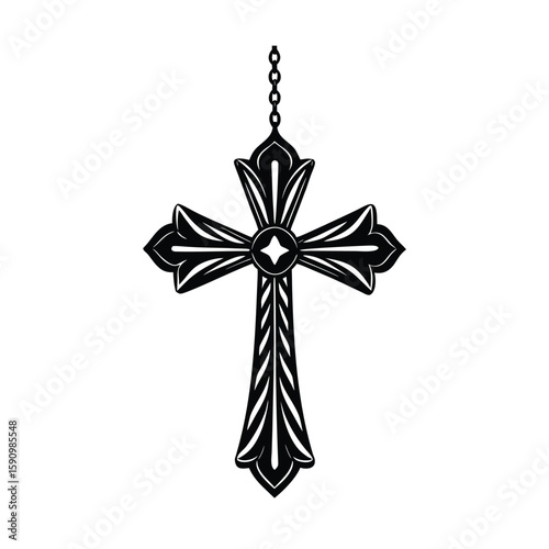 Silver Cross Pendant with Enamel Details
