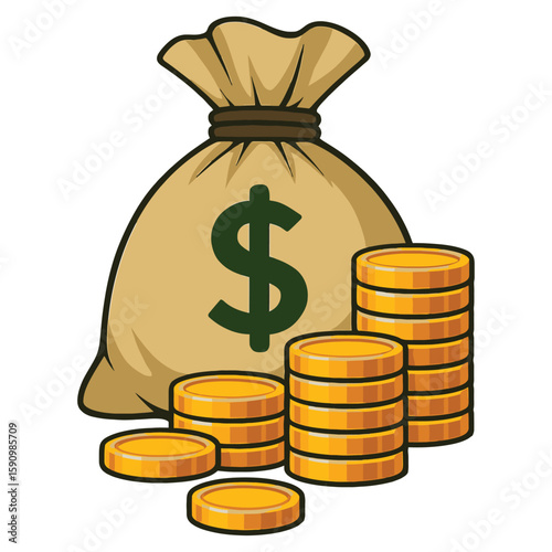 Money Bag With Gold Coins dollar sign wealth