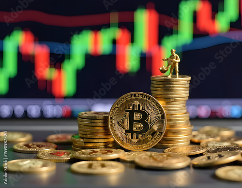 Ai generated image of crypto currency with candlestick background