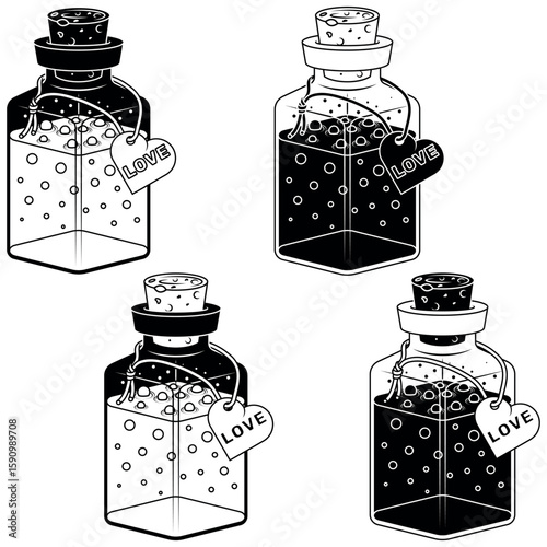Glass bottle with love potion for Valentine's Day
