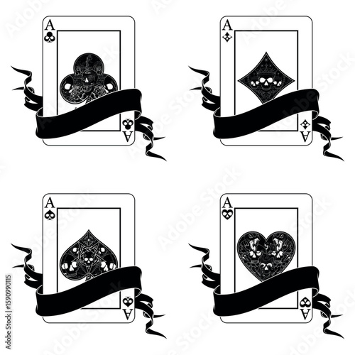 Poker card surrounded by Halloween style ribbons