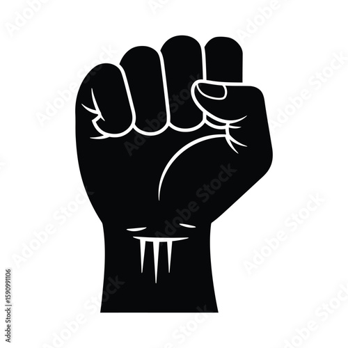 A clenched fist raised in solidarity, isolated on white background