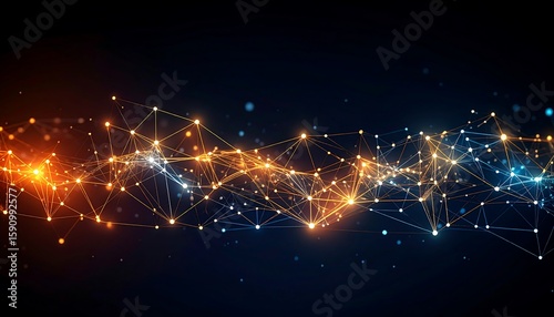Abstract network of glowing lines and points.  Dark background