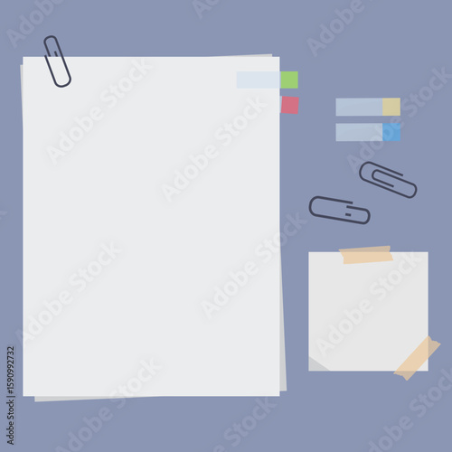 Stationery Paper Clip Memo Vector Frame Set Organizer Minimal Office design decorative elements Collection