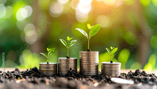 Growing Plants on Stacks of Coins in Soil