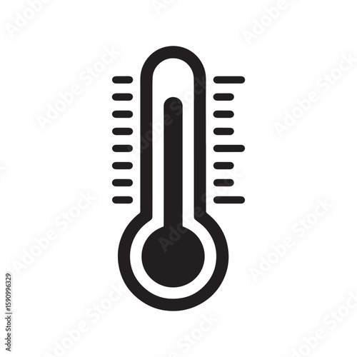 Thermometer Icon Indicating Temperature Measurement and Hot or Cold Weather Conditions Represented by a Black and White Graphic