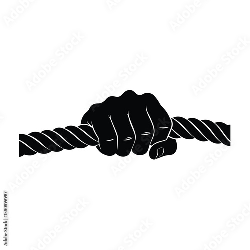 A hand firmly grips a rope, representing strength and determination isolated on white background