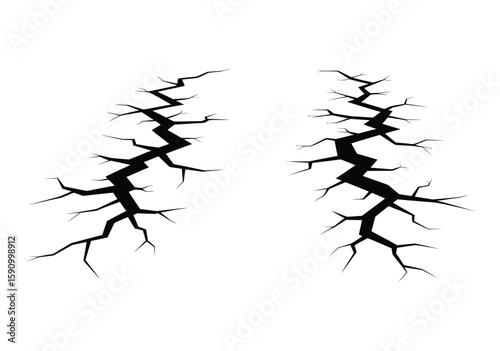 Ground Cracks Illustration, Earthquake Damage Vector Design