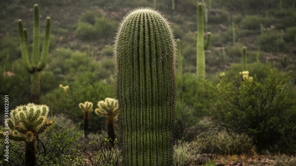 Majestic cactus towering in a serene desert landscape Majestic cactus towering in a serene desert landscape