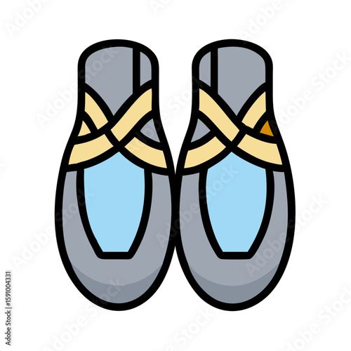Flat style pair of ballet shoes in pastel colors on white background, representing dance, artistic performance, elegance, and classical movement
