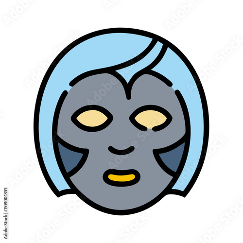 Flat style cosmetic face mask on female face with closed eyes, representing skincare routine, beauty treatment, facial therapy, and relaxation in wellness context
